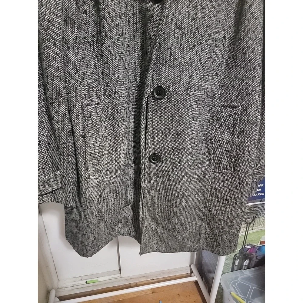 Style and Co., trench Style long jacket Button down , blk and white with pockets - Picture 6 of 8
